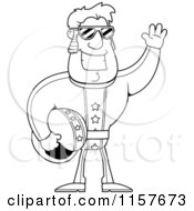 Cartoon Clipart Of A Black And White Strong Dare Devil Man Waving And Holding His Helmet Vector Outlined Coloring Page