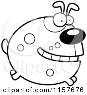 Cartoon Clipart Of A Black And White Round Dog Leaping Vector Outlined Coloring Page