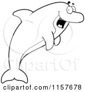 Cartoon Clipart Of A Black And White Happy Dolphin Leaping Vector Outlined Coloring Page by Cory Thoman