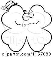 Cartoon Clipart Of A Black And White Drunk St Patricks Day Clover Face Vector Outlined Coloring Page