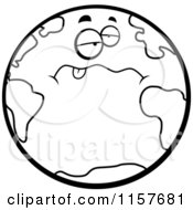 Cartoon Clipart Of A Black And White Drunk Earth Hanging Its Tongue Out Vector Outlined Coloring Page