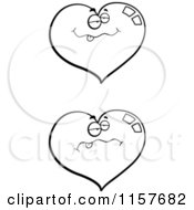 Cartoon Clipart Of Black And White Drunk Hearts Vector Outlined Coloring Page