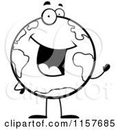 Cartoon Clipart Of A Black And White Happy Globe Character Waving Vector Outlined Coloring Page