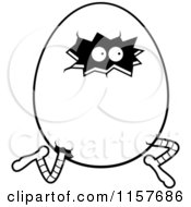 Cartoon Clipart Of A Black And White Running Chicken Egg With Legs And Eyes Vector Outlined Coloring Page