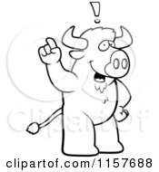 Cartoon Clipart Of A Black And White Buffalo With An Idea Vector Outlined Coloring Page