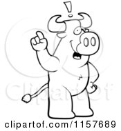 Cartoon Clipart Of A Black And White Big Bull Standing Upright With An Idea Vector Outlined Coloring Page
