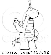 Cartoon Clipart Of A Black And White Big Dragon Standing Upright With An Idea Vector Outlined Coloring Page