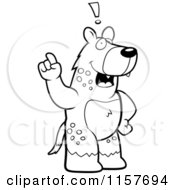 Cartoon Clipart Of A Black And White Big Hyena Standing On His Hind Legs Holding His Finger Up With An Idea Vector Outlined Coloring Page