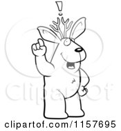 Cartoon Clipart Of A Black And White Jackalope With An Idea Vector Outlined Coloring Page