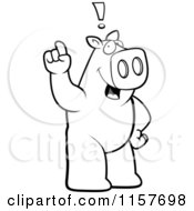 Poster, Art Print Of Black And White Big Pig Standing On His Hind Legs Holding His Finger Up With An Idea