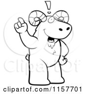 Cartoon Clipart Of A Black And White Big Ram Standing Upright With An Idea Vector Outlined Coloring Page