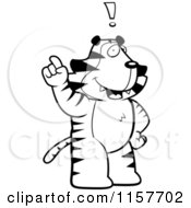Cartoon Clipart Of A Black And White Big Tiger Standing Upright With An Idea Vector Outlined Coloring Page