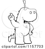 Poster, Art Print Of Black And White Big Tyrannosaurus Rex Standing On His Hind Legs Holding His Finger Up With An Idea