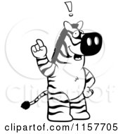 Cartoon Clipart Of A Black And White Big Zebra Standing On His Hind Legs Holding His Finger Up With An Idea Vector Outlined Coloring Page