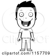 Cartoon Clipart Of A Black And White Happy Boy Vector Outlined Coloring Page