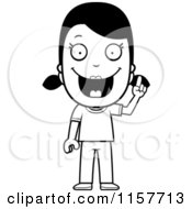 Cartoon Clipart Of A Black And White Happy Girl With An Idea Vector Outlined Coloring Page