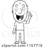 Cartoon Clipart Of A Black And White Happy Grandpa With An Idea Vector Outlined Coloring Page