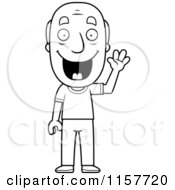 Cartoon Clipart Of A Black And White Happy Grandpa Waving Vector Outlined Coloring Page