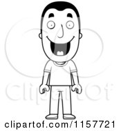 Cartoon Clipart Of A Black And White Happy Man Vector Outlined Coloring Page