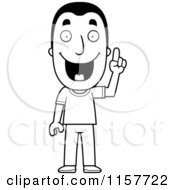 Cartoon Clipart Of A Black And White Happy Man With An Idea Vector Outlined Coloring Page
