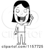 Cartoon Clipart Of A Black And White Happy Woman With An Idea Vector Outlined Coloring Page