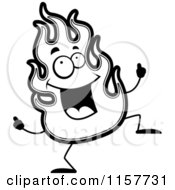 Cartoon Clipart Of A Black And White Happy Dancing Flame Vector Outlined Coloring Page