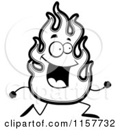 Cartoon Clipart Of A Black And White Happy Flame Running Vector Outlined Coloring Page