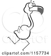 Cartoon Clipart Of A Black And White Running Flamingo Vector Outlined Coloring Page