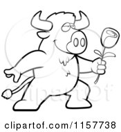 Poster, Art Print Of Black And White Romantic Buffalo Presenting A Rose