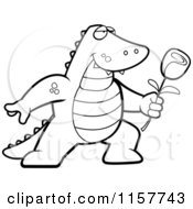 Poster, Art Print Of Black And White Romantic Alligator Presenting A Rose For His Love