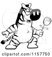 Cartoon Clipart Of A Black And White A Romantic Zebra Giving A Rose Vector Outlined Coloring Page