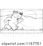 Cartoon Clipart Of A Black And White Bear Running Upright Through A Grassy Landscape Vector Outlined Coloring Page