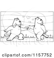 Cartoon Clipart Of A Black And White Beaver Couple Dancing Outdoors Vector Outlined Coloring Page