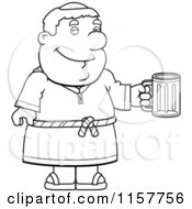 Cartoon Clipart Of A Black And White Friar Man Holding A Beer Mug Vector Outlined Coloring Page by Cory Thoman