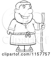 Black And White Happy Friar Holding A Staff