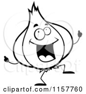 Cartoon Clipart Of A Black And White Garlic Dancing Vector Outlined Coloring Page by Cory Thoman