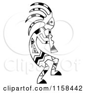 Clipart Of A Sketched Black And White Kokopelli Flute Player Royalty Free Illustration