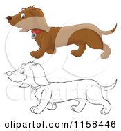 Cartoon Of A Outlined And Colored Happy Doxie Dog Walking Royalty Free Illustration