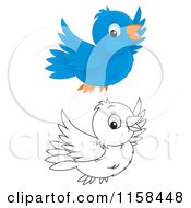 Cartoon Of Outlined And Colored Bluebird Flying Royalty Free Illustration