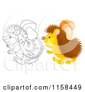 Cartoon Of A Colored And Outlined Hedgehog With A Mushroom Stuck On Its Back Royalty Free Illustration