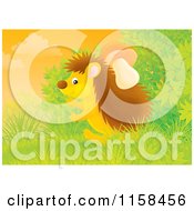 Cartoon Of A Hedgehog Emerging From Shrubs With A Mushroom Stuck On Its Back Royalty Free Illustration