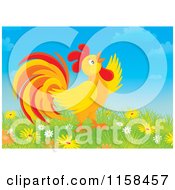Poster, Art Print Of Crowing Rooster In Flowers