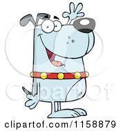 Cartoon Of A Happy Blue Dog Standing Upright And Waving Royalty Free Vector Clipart