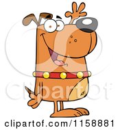 Cartoon Of A Happy Brown Dog Standing Upright And Waving Royalty Free Vector Clipart