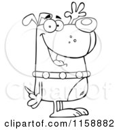 Cartoon Of A Happy Outlined Standing Upright And Waving Royalty Free Vector Clipart