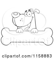 Poster, Art Print Of Happy Outlined Dog Smiling Over A Bone Sign