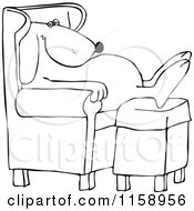 Cartoon Of An Outlined Dog Sleeping In A Chair With His Feet On An Ottoman Royalty Free Vector Illustration