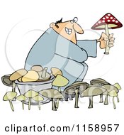 Man Picking Mushrooms One Being Poisonous