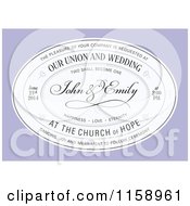 Clipart Of An Oval Wedding Invitation With Sample Text Over Purple Royalty Free Vector Illustration