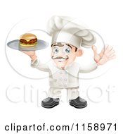 Poster, Art Print Of Happy Chef Holding Up A Cheeseburger On A Platter